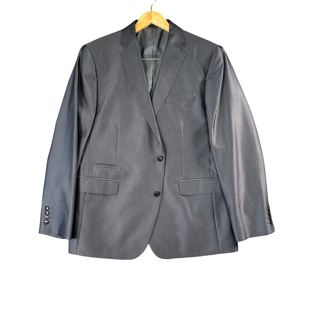 JF J. Ferrar Gray Slim Fit Suit Jacket Blazer Men's 46R Business Formal